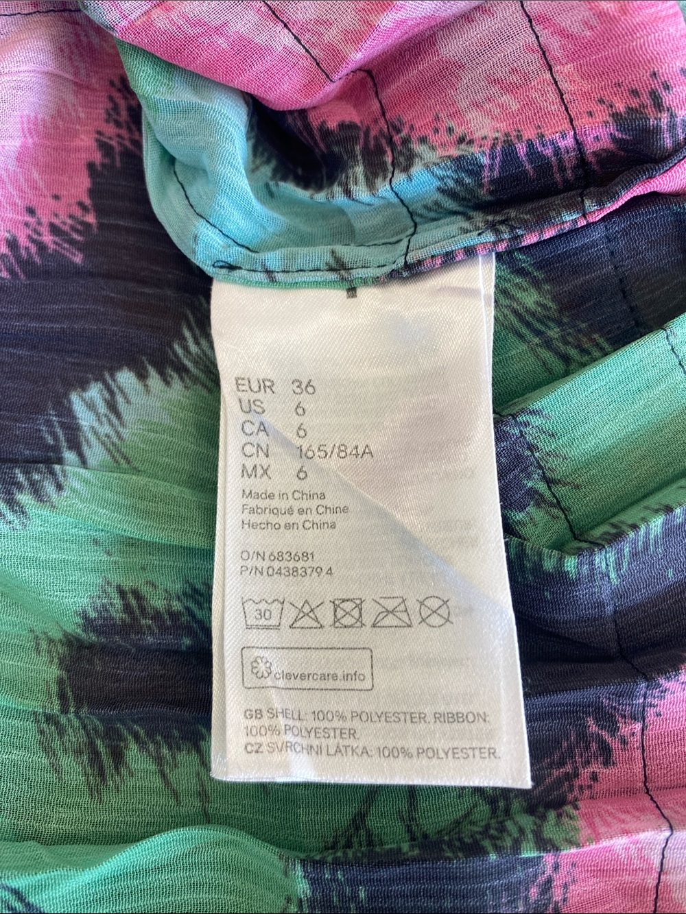 KENZO x H&M Pleated Floral Print Blouse Green Pink Blue Size 6 - Picture 10 of 13
